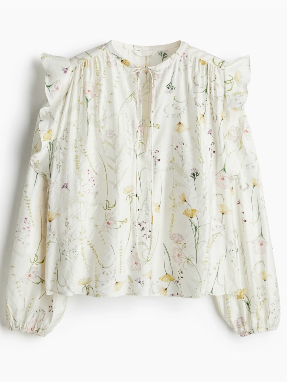Cream/Floral Flounce-Trimmed Blouse (Size M)
